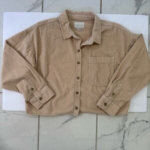American Eagle Women’s SMALL Cropped Corduroy Jacket Shacket Ivory Soft VGUC